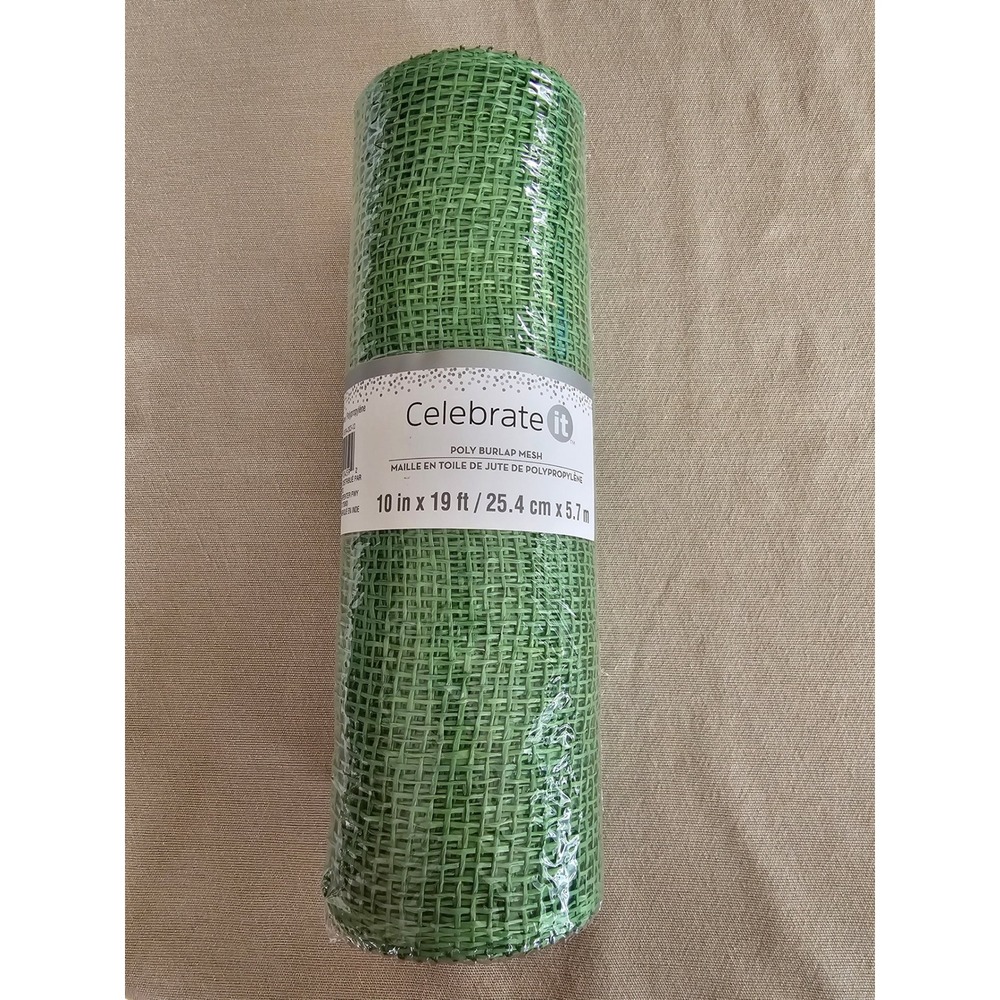 Celebrate It Green Poly Burlap Mesh 10in x 19ft Wreath Floral Craft Ribbon
